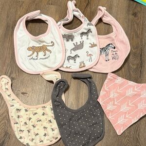 Hudson Baby Animal and Patterned Bib Set - Pink, Gray, Cream